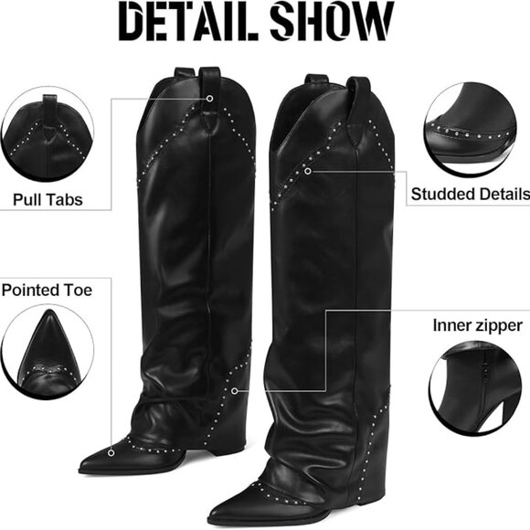 Shark Studded Fold Over Knee High Boots - Picture 6 of 10